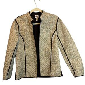 Chico's Jacket Women's Size Medium Lightweight Quilted‎ Embroidered Chicos 1 Tan